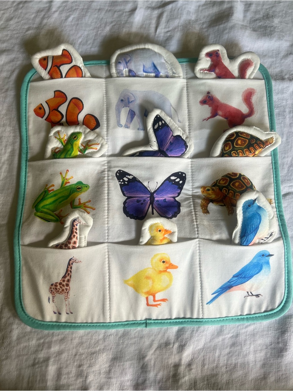 Plush Pocket Matching Play Mat - Teal & White